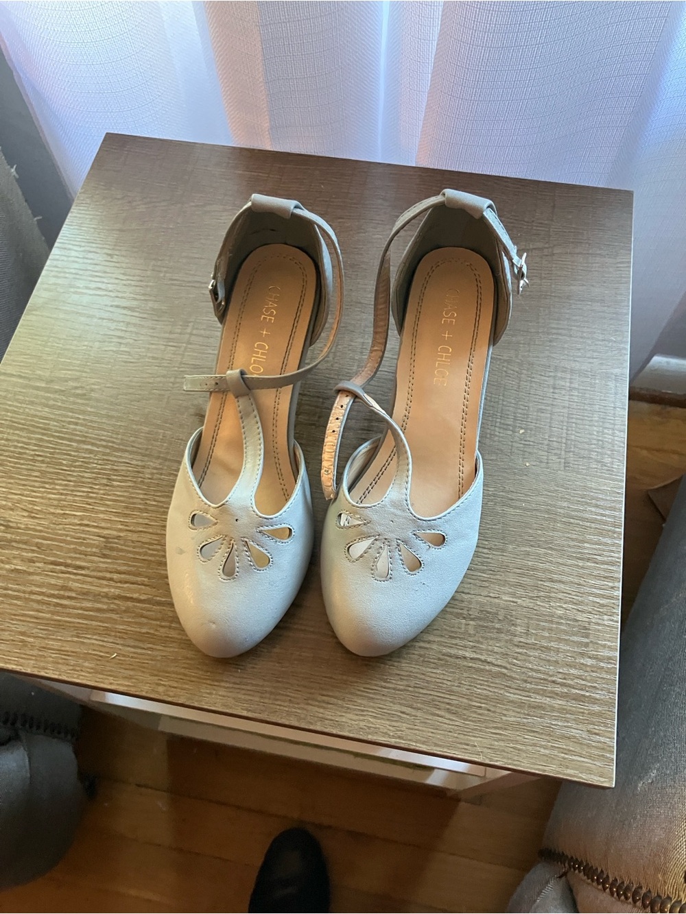 See By Chloe Cream Floral Cutout Ankle-Strap Heels